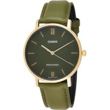 Casio Mtp-vt01gl-3b Hombre Minimalista Tono Dorado Verde Ban