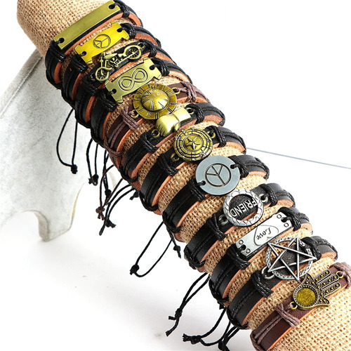 Pulsera Cuero Hombre Y Mujer Vintage Trenzado Tejido