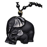 Collar Obsidiana Negro Elefante Suerte Hombre Mujer Regalo