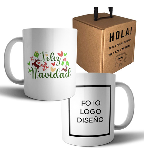 Taza Personalizada Ceramica - Feliz Navidad Logo Diseño Foto