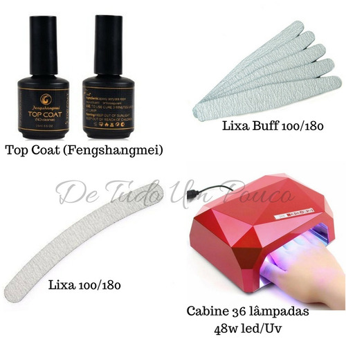 Kit Lixa Buff + Top Coat + Cabine 48w Led/uv + Lixa 100/180.