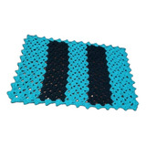 Tapete De Crochê Retangular Azul Tiffany E Preto 