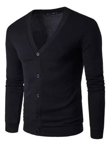 Camisa Slim Casual Masculina, Suéter Cardigan Preto