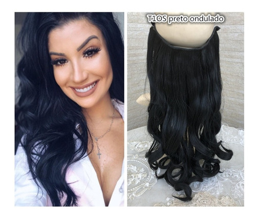 Aplique Mágico Cabelo Invisível Tiara Fio Cor 1# Preto Ondul