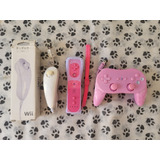 Wii Remote & Controle Classic Rosa + Nunchuck Wii ( Leia )