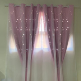 Cortina Corta Luz Pvc Blackout Estrelinhas C/ Voil 2,80x2,30 Cor Rosa