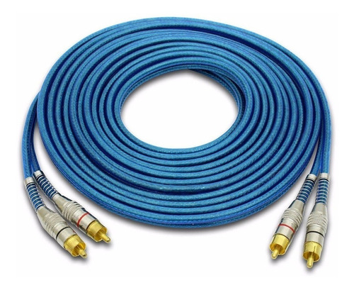 Cabo Rca Blindado 5 Metros Plug Metal Tech One Azul 5mm