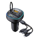 Transmisor Fm Bluetooth 2 Usb 1 Tipo C+ Cables De Carga 3en1