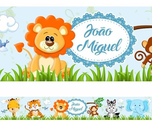 8 Faixas Decorativa Adesivo Infantil Bebê Safari Azul - No