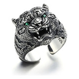 Anillo Tigre Plata 925 Esterlina Hombre Verde Caballero 