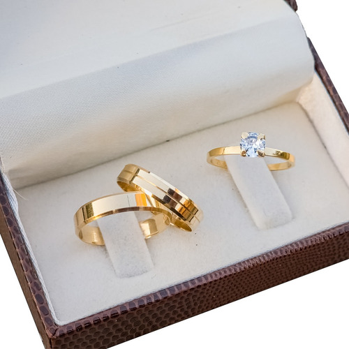 Alianças De Casamento Ouro 18k Legítimo 4mm E 6mm+ Solitário