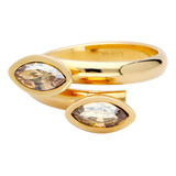 Anillo Navette Ajustable Baño Oro Cristal Swarovski Dorado