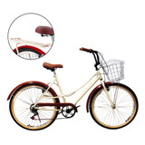 Bicicleta Aro 26 Feminina Retro Vintage 6 Marchas Com Garupa