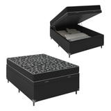 Cama Box Baú Viúva + Colchão D20 - Couro Preto