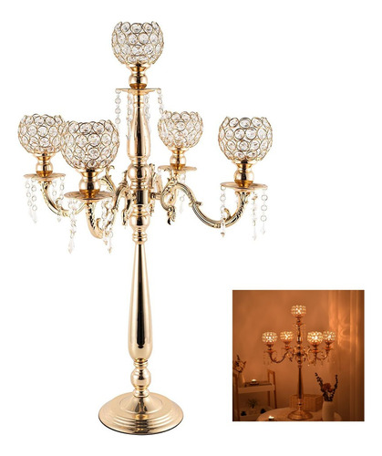 Candelabro Portavelas Cristal Para Decoración De Mesa 5brazo