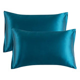 Fundas Para Almohada Queen De Saten Azul Verdoso 50x76cm