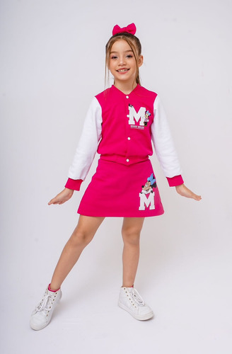 Conjunto Infantil Moletom Flanelado Minnie Blusa Short Saia