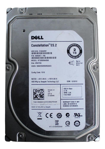 Hd Dell Sas 3,5  2tb 7.2k 6gbs St32000645ss 01d9nn 