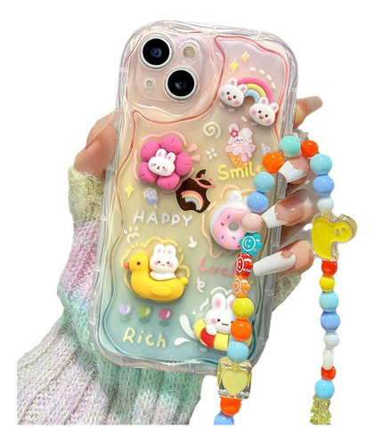 Funda Para iPhone Transparente Tpu 3d Rabbit Case + Correas