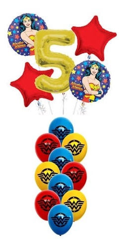 Pack Globos Mujer Maravilla Wonder Woman X 4+10 Látex+ Nro