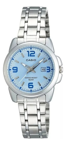 Reloj Casio Ltp-1314d-2a Para Dama Plateado/ Azul 