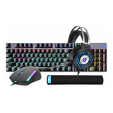 Combo Gamer Profesional Hp Gm3000 Kit 4 En 1 Teclado Mecánic