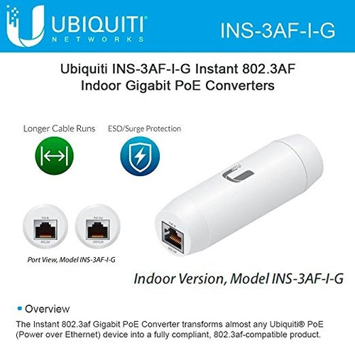 Ubiquiti Ins-3muestra-i-g 802.3af Instantánea Gigabit Poe Cu