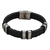 Manilla Pulsera Brazalete Cuero Acero Inoxidable Hombre