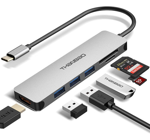 Hub Multipuerto Adaptador Video Usb-c Hdmi 4k 7 En 1 - Gris