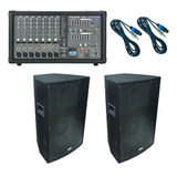 Combo Sonido Consola Potenciada Sunset Usb Cajas 8 Microfono