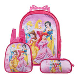 Mochila Escolar Princesas Bolsa Rodinha Kit Lancheira+estojo