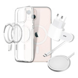 Kit Carregador S/fio Magsafe +capinha Iphone13 +fonte Tipo C