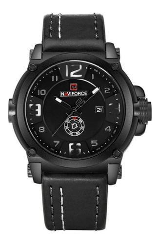 Reloj Análogo Calendario En Cuero Negro Blanco Naviforce