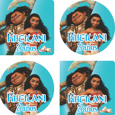 108 Stickers 4cms Personalizados Etiquetas Fiesta Cumpleaños Moana Y Maui | MercadoLibre