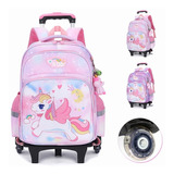 Mochila Escolar Hongguang Bolsa Trolley 01 Color Rosa Diseño Unicornio