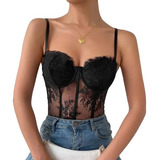 Corset Luxo Espartilho Corselet Corpete Preto + Escova Polvo