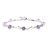 Pulsera De Plata Fina 925 Amatista Lila Púrpura