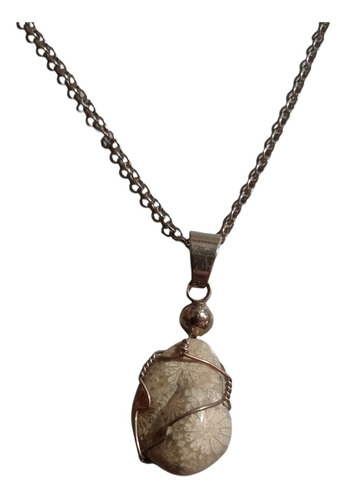 Collar-cadenita-acero Quirúrgico-piedra Fosil