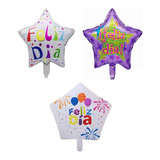 24 Globos Metálicos Estrellas Feliz Día 45cm Con Varillas