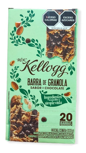 Barra De Granola Kellogg Sabor Chocolate 20 Pzas Vegetariano