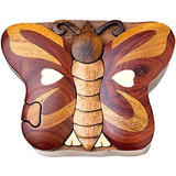 Mariposa Hecha A Mano Caja De Madera Tallada Intarsia Rompec