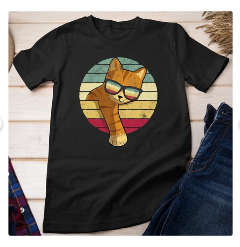 Polera Unisex Gato Gatito Mascota Lentes Algodon Estampado