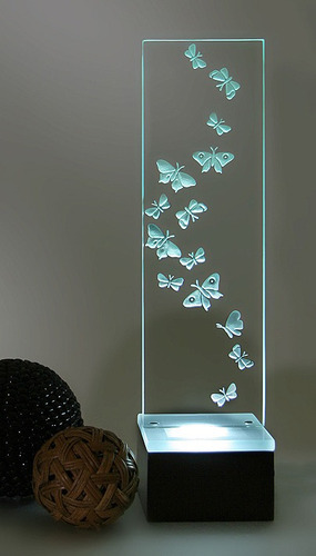 Lámpara De Mesa Buró Escritorio Cristal Mariposas Decorativa