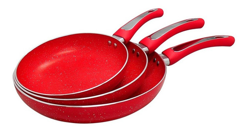  Juego 3 Sartenes Antiadherente Marmoleado Cook Master Rojo