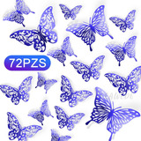 72pzs Mariposas Decorativas, 3d Pared Colore Metalicos Huec Color Azul