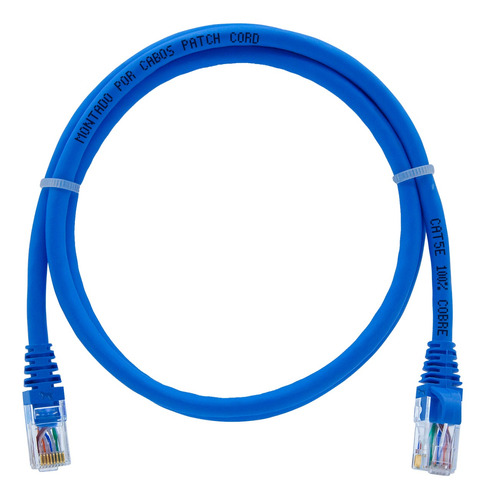 Kit 10 Patch Cord Cat5e 100% Cobre Azul 1 Metro