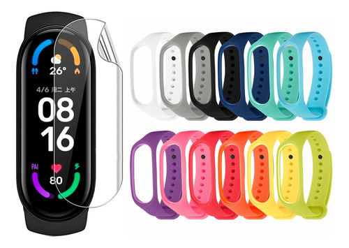 Set 3 Malla + 3 Film Protector Para Reloj Mi Band 4 5 6 7 8