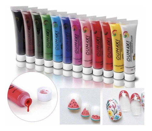 Set 12 Pinturas Acrilicos Para Diseños De Uñas / Nail Art