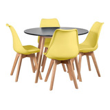 Mesa De Jantar 100 Cm Com 4 Cadeiras Leda Cor Mesa Preto Com Cadeiras Amarelo