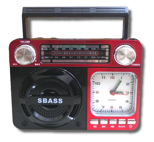 Rádio Portátil Am Fm A Pilha E Energia Usb Recárregavel Cor Vermelho 110v/220v